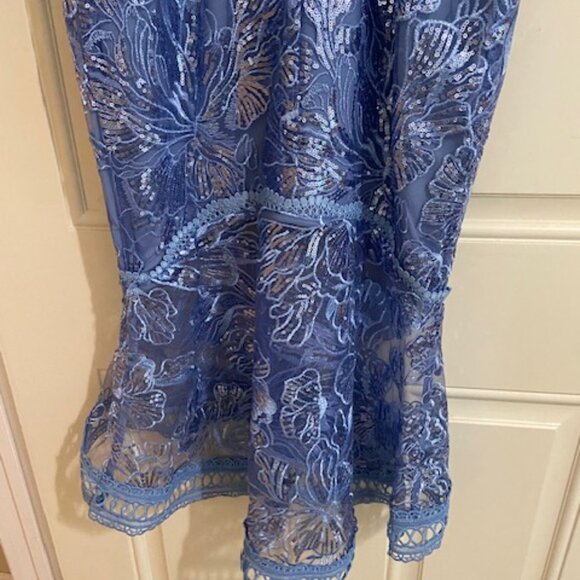 ASOS NWT Periwinkle Blue Floral Sequin Crochet Pencil Mermaid Midi Dress Size 4 - Picture 6 of 7